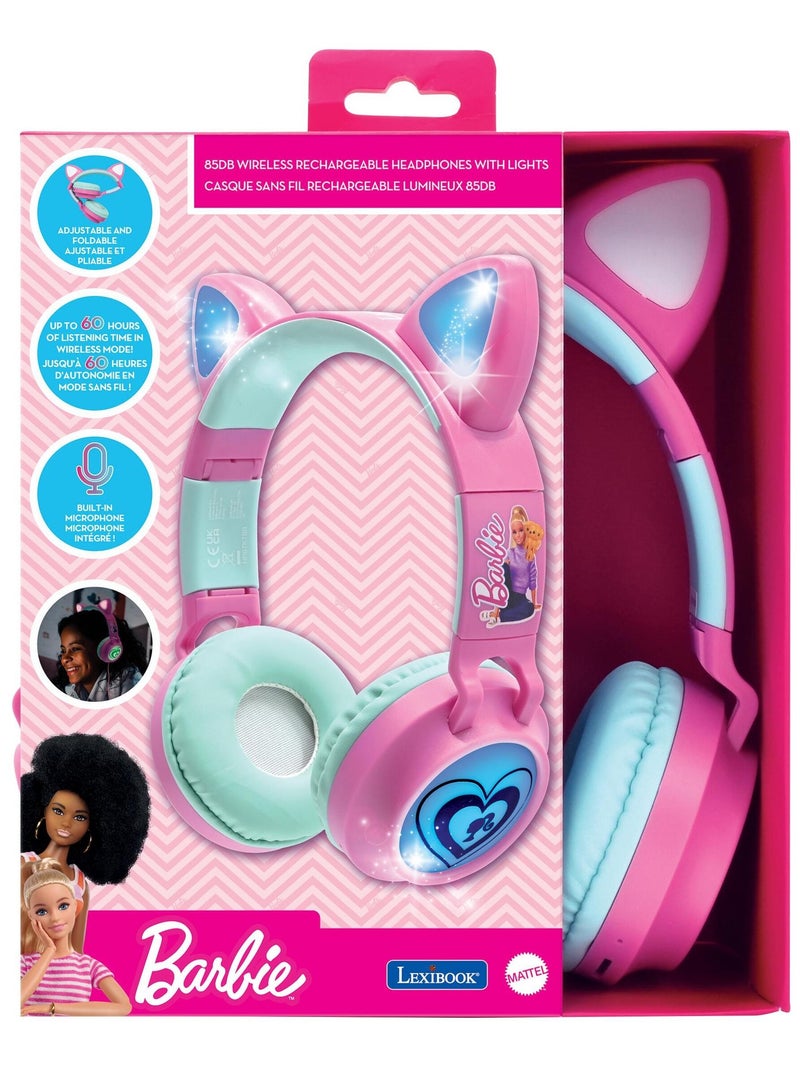 Casque Barbie sans fil rechargeable lumineux avec oreilles de chat Rose - Kiabi