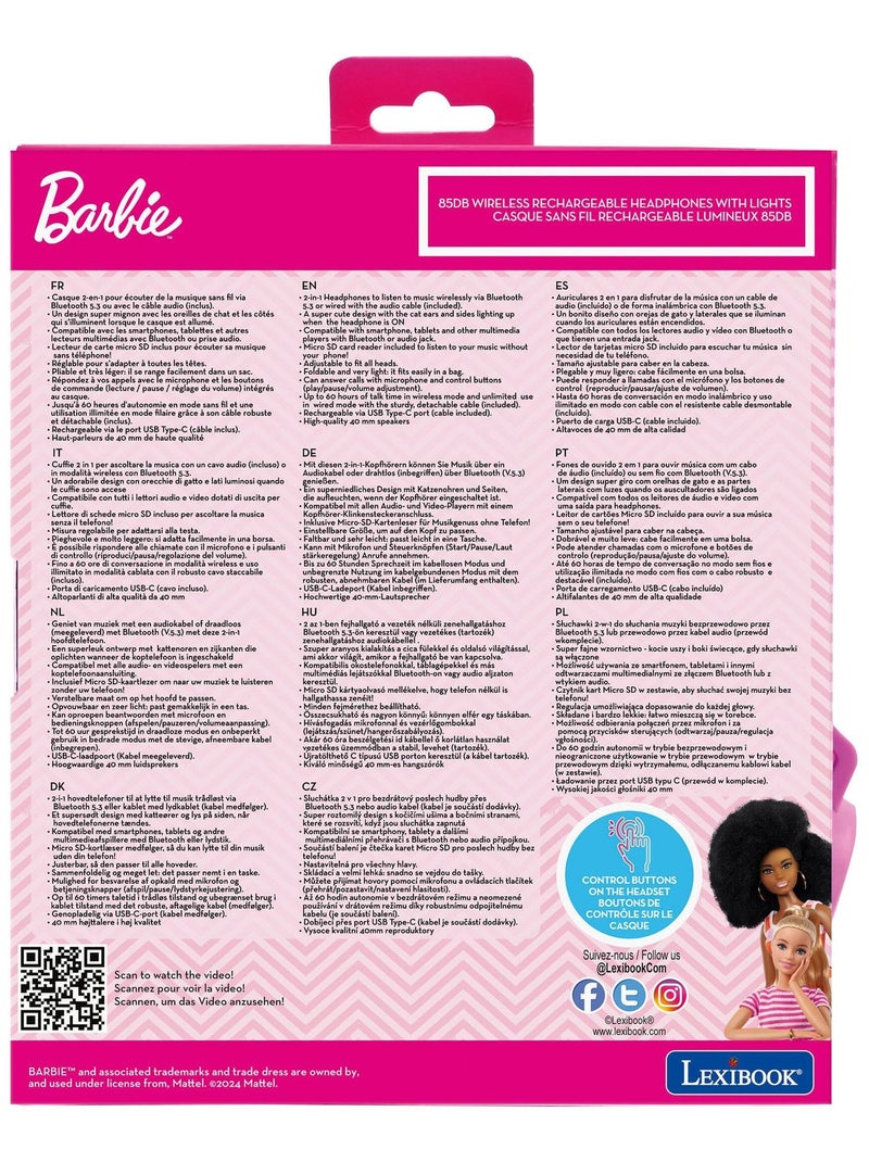 Casque Barbie sans fil rechargeable lumineux avec oreilles de chat Rose - Kiabi