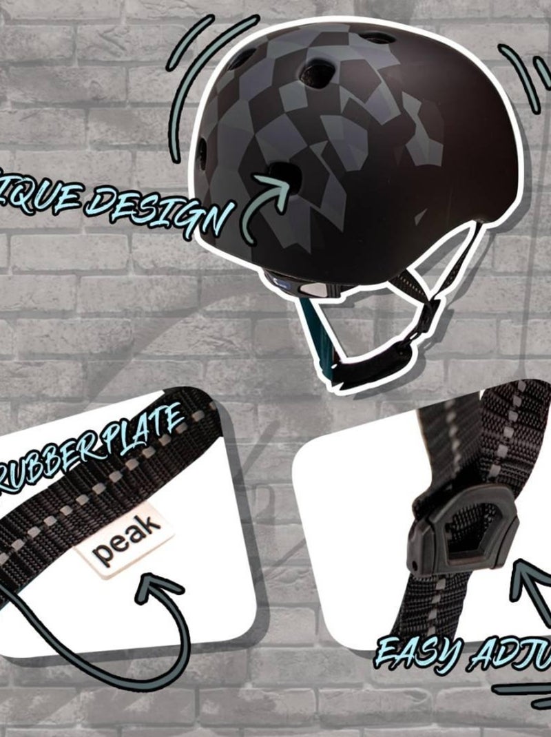 Casque de Vélo Skater pour Ados et Adultes| Carrés Noirs S/M |EN1078 Certifié Noir Noir - Kiabi