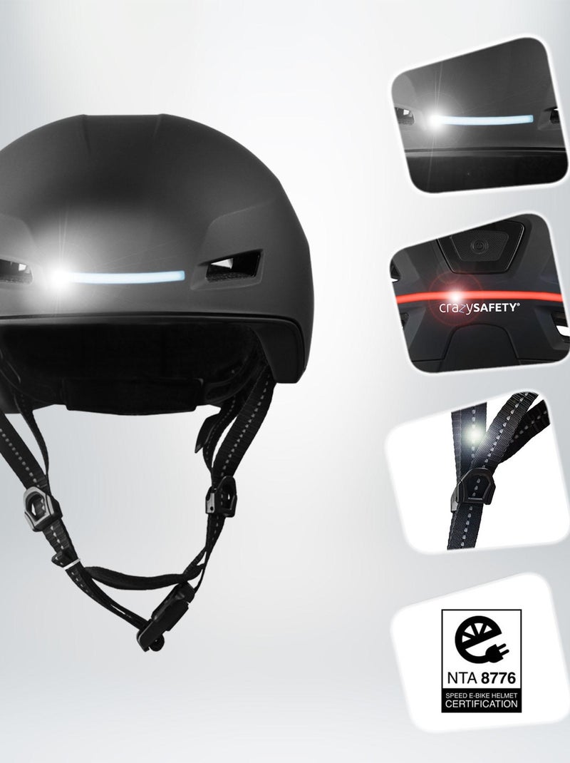 Casque E-Bike adulte | Certifié NTA 8776 | Noir avec LED Noir Noir - Kiabi
