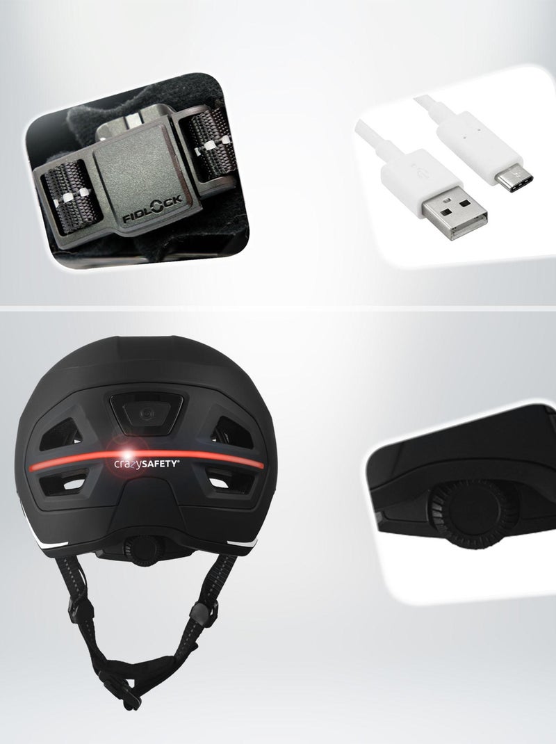 Casque E-Bike adulte | Certifié NTA 8776 | Noir avec LED Noir Noir - Kiabi