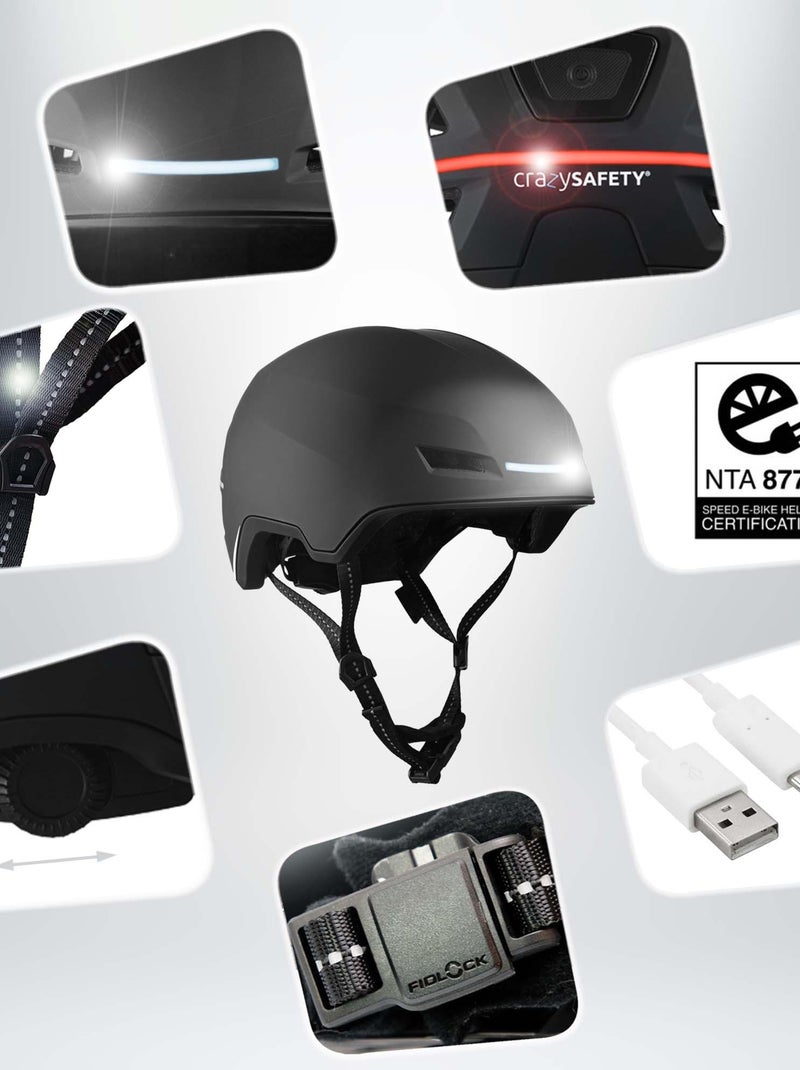 Casque E-Bike adulte | Certifié NTA 8776 | Noir avec LED Noir Noir - Kiabi