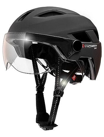 Casque E-bike pour Adultes| Noir, Visière et LED| Crazy Safety| Certifié EN1078 - Kiabi