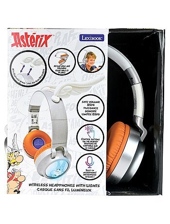 Casque lumineux pliable Bluetooth et filaire Astérix avec limitation du volume