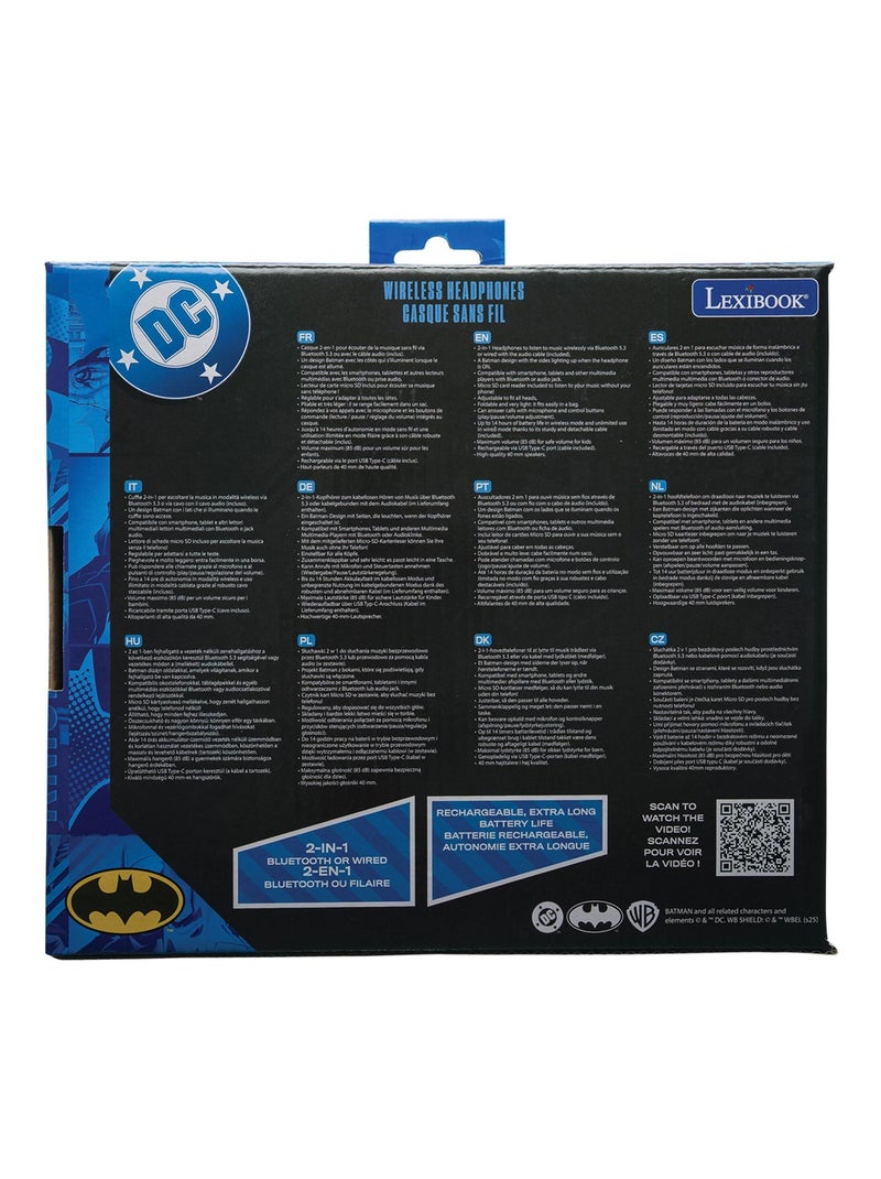 Casque lumineux pliable Bluetooth et filaire Batman avec limitation du volume Noir - Kiabi