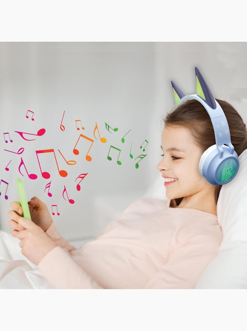 Casque lumineux pliable Bluetooth et filaire Bluey avec limitation du volume - Kiabi Casque lumineux pliable Bluetooth et filaire Bluey avec limitation du volume - Kiabi