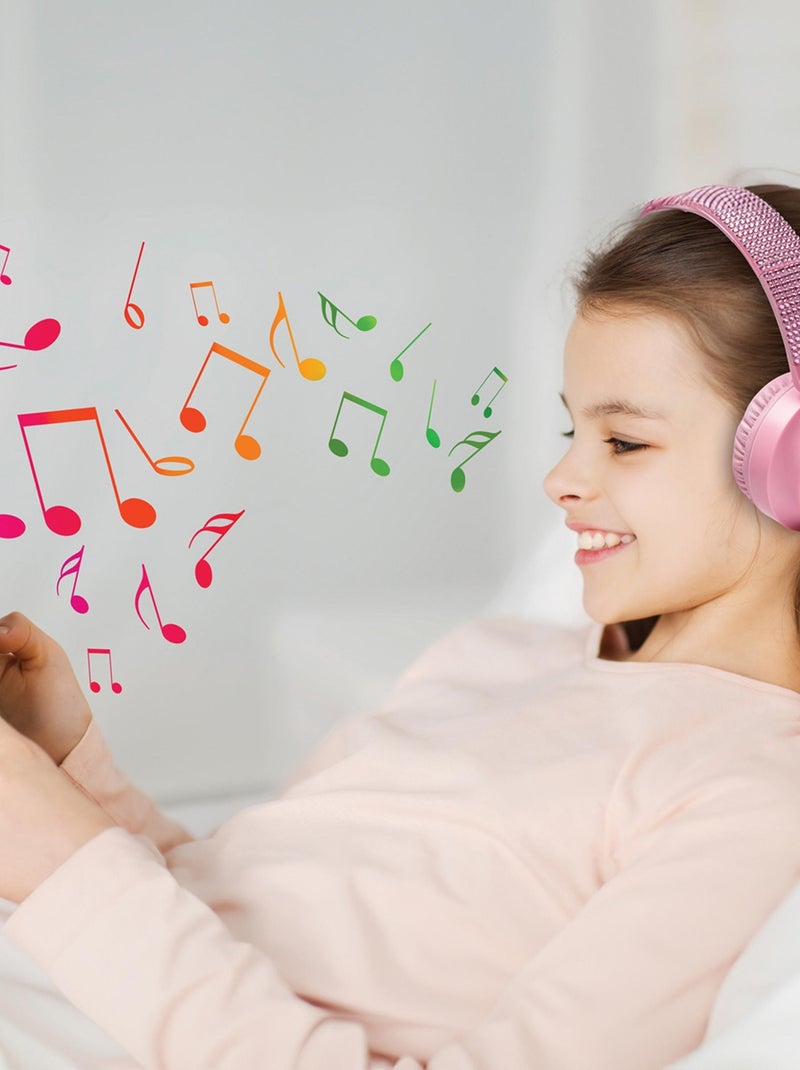 Casque lumineux pliable Bluetooth et filaire Girly avec limitation du volume Rose - Kiabi