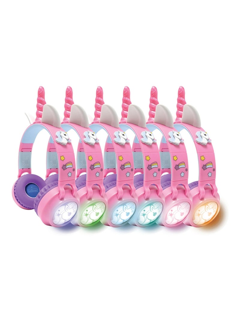 Casque lumineux pliable Bluetooth et filaire Licorne avec limitation du volume Rose - Kiabi