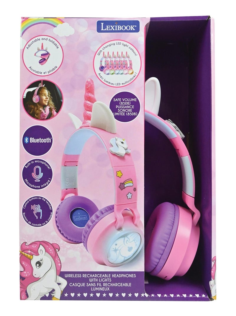 Casque lumineux pliable Bluetooth et filaire Licorne avec limitation du volume Rose - Kiabi