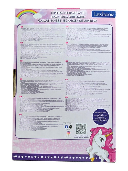 Casque lumineux pliable Bluetooth et filaire Licorne avec limitation du volume - Kiabi