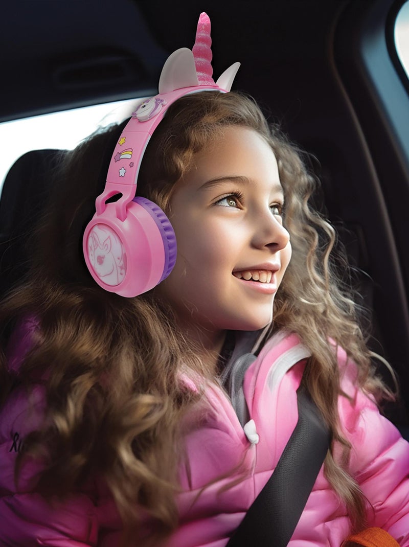 Casque lumineux pliable Bluetooth et filaire Licorne avec limitation du volume Rose - Kiabi