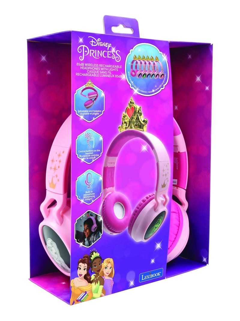 Casque lumineux pliable Bluetooth et filaire Princesses Disney avec limitation du volume Rose - Kiabi