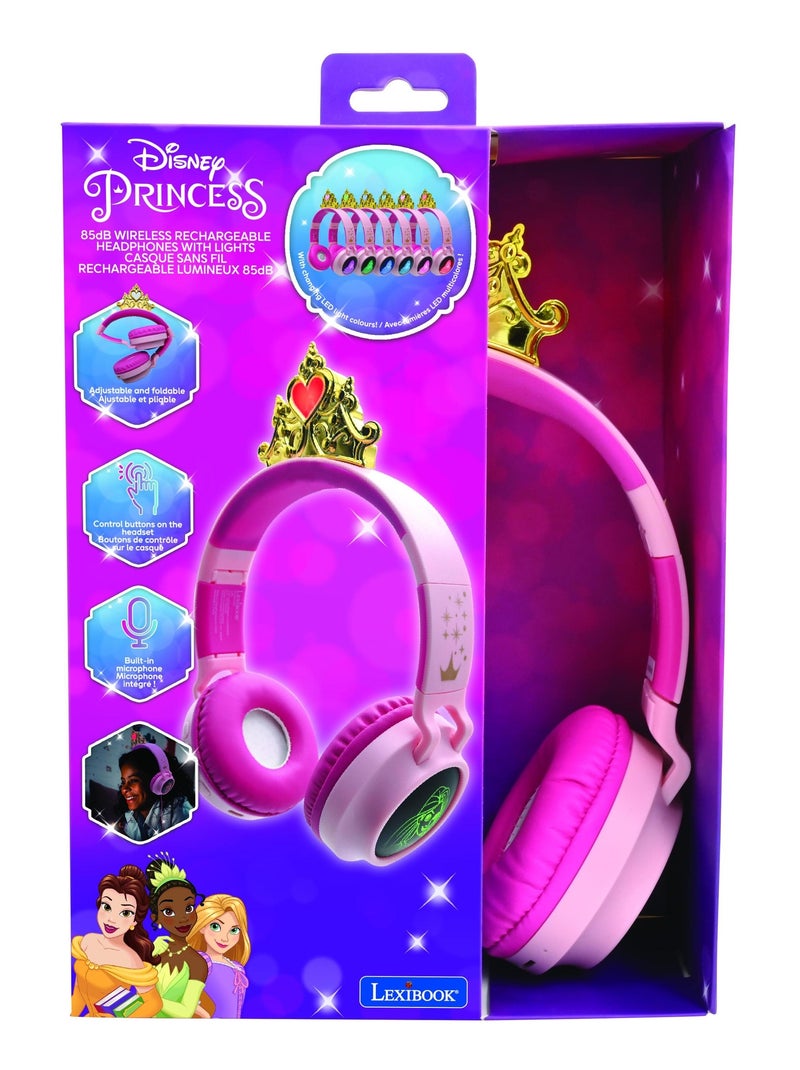 Casque lumineux pliable Bluetooth et filaire Princesses Disney avec limitation du volume Rose - Kiabi
