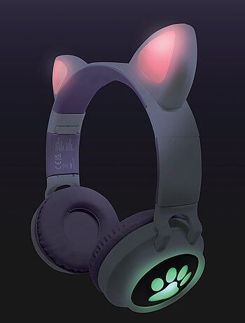 Casque sans fil rechargeable lumineux avec oreilles de chat