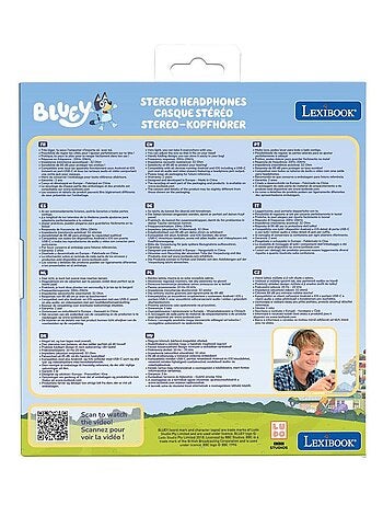 Casque stéréo filaire pliable avec limitation de volume d'écoute Bluey