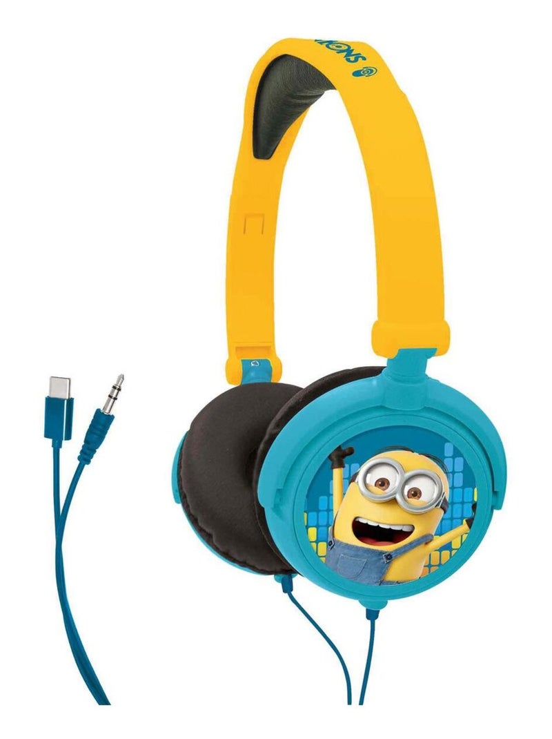 Casque stéréo filaire pliable avec limitation de volume d'écoute Les Minions Bleu - Kiabi