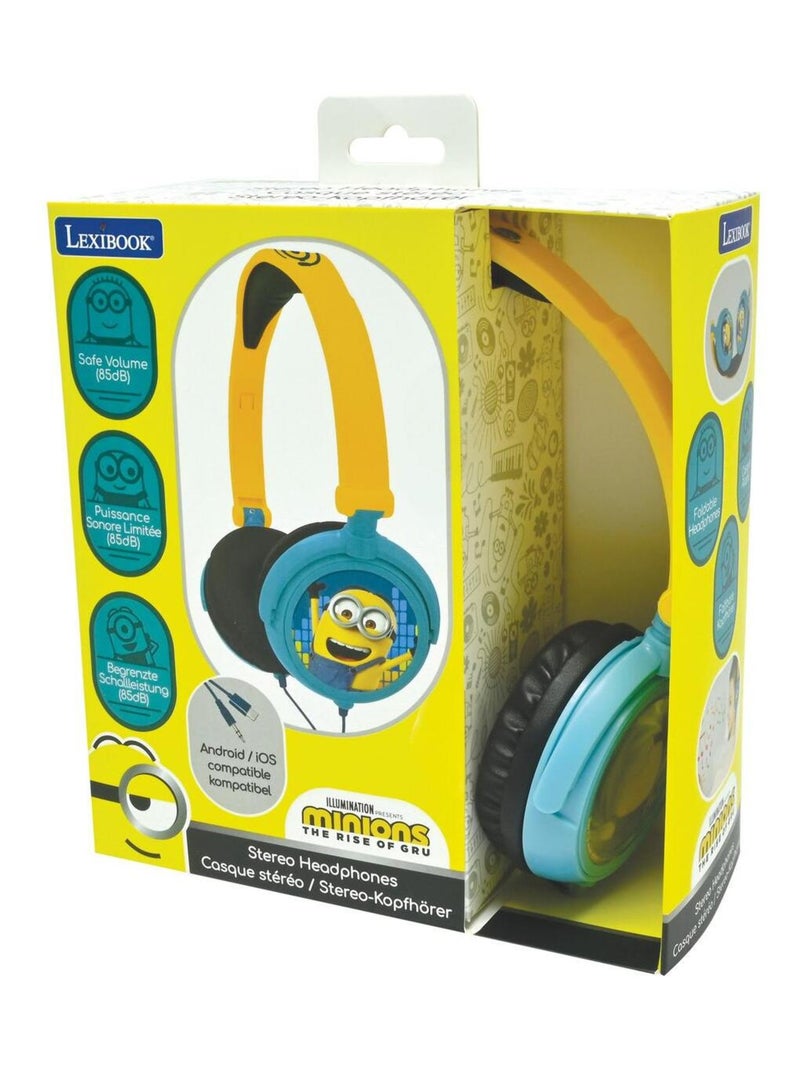 Casque stéréo filaire pliable avec limitation de volume d'écoute Les Minions Bleu - Kiabi
