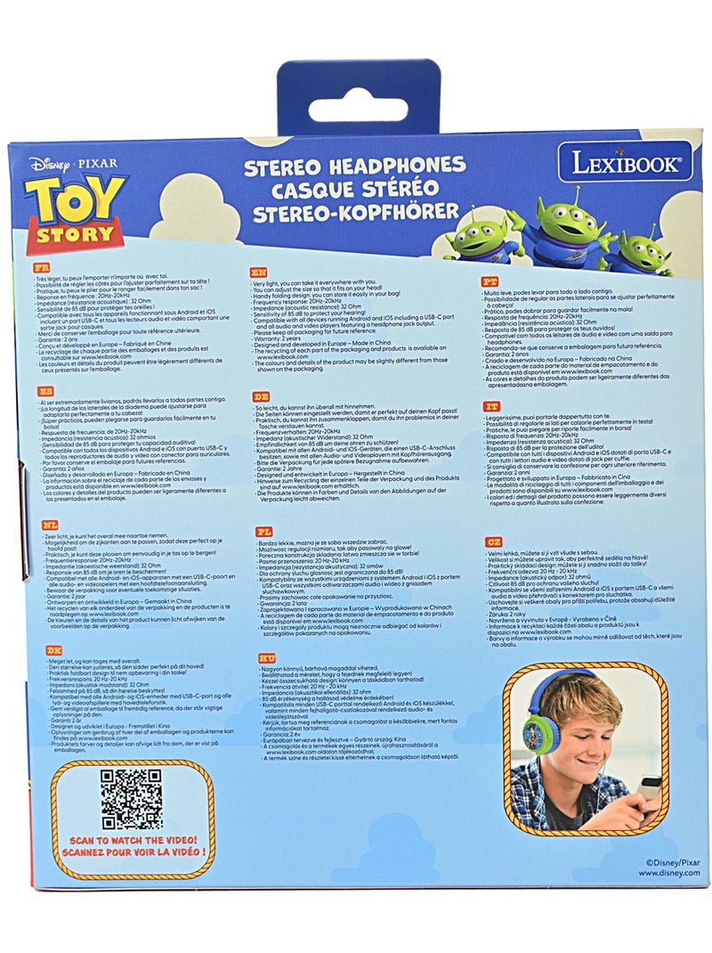 Casque stéréo filaire pliable avec limitation de volume d'écoute Toy Story Vert - Kiabi