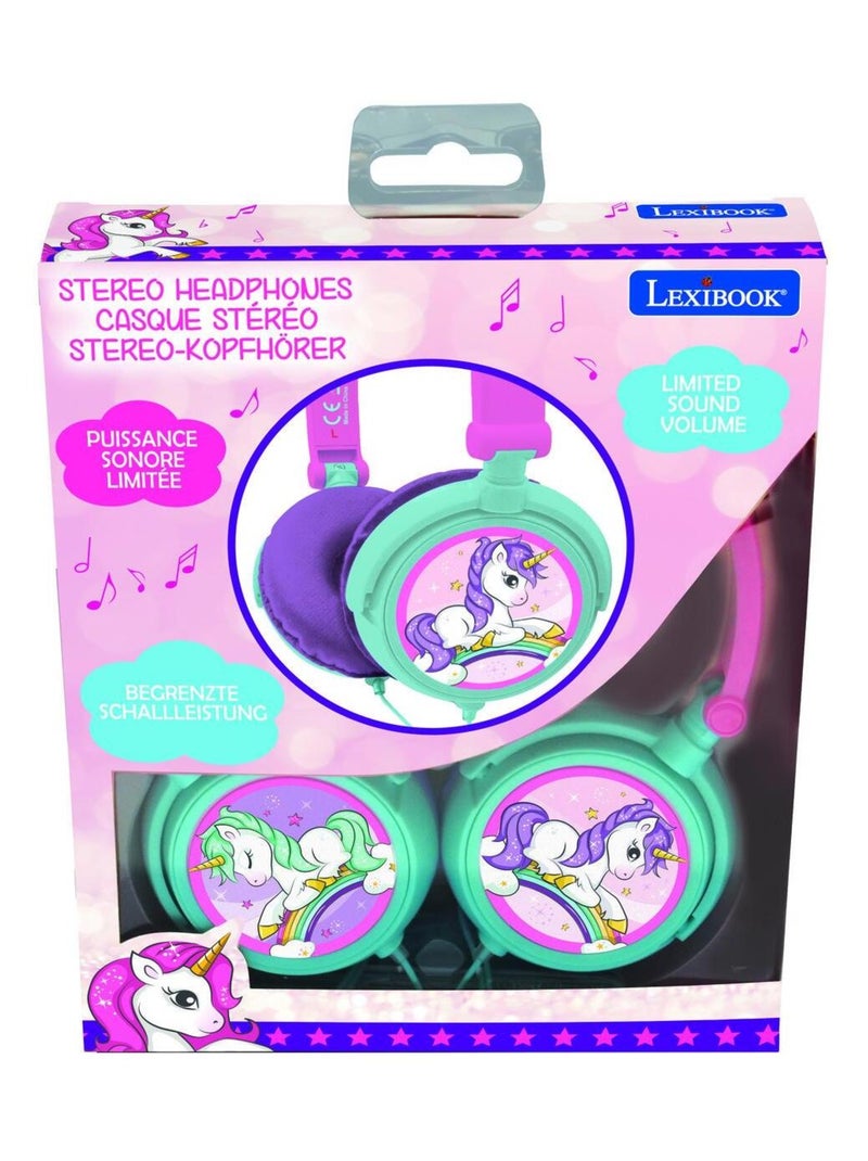 Casque stéréo filaire pliable Licorne avec limitation de volume d'écoute Rose - Kiabi