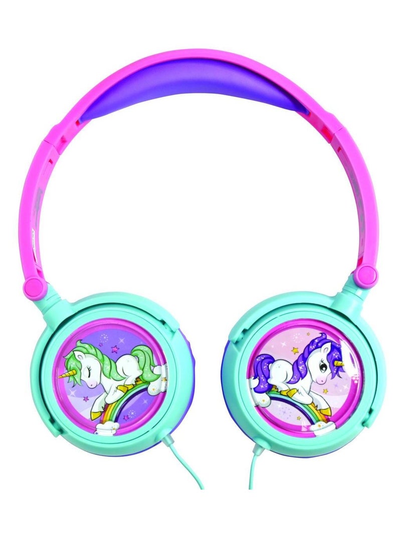 Casque stéréo filaire pliable Licorne avec limitation de volume d'écoute Rose - Kiabi