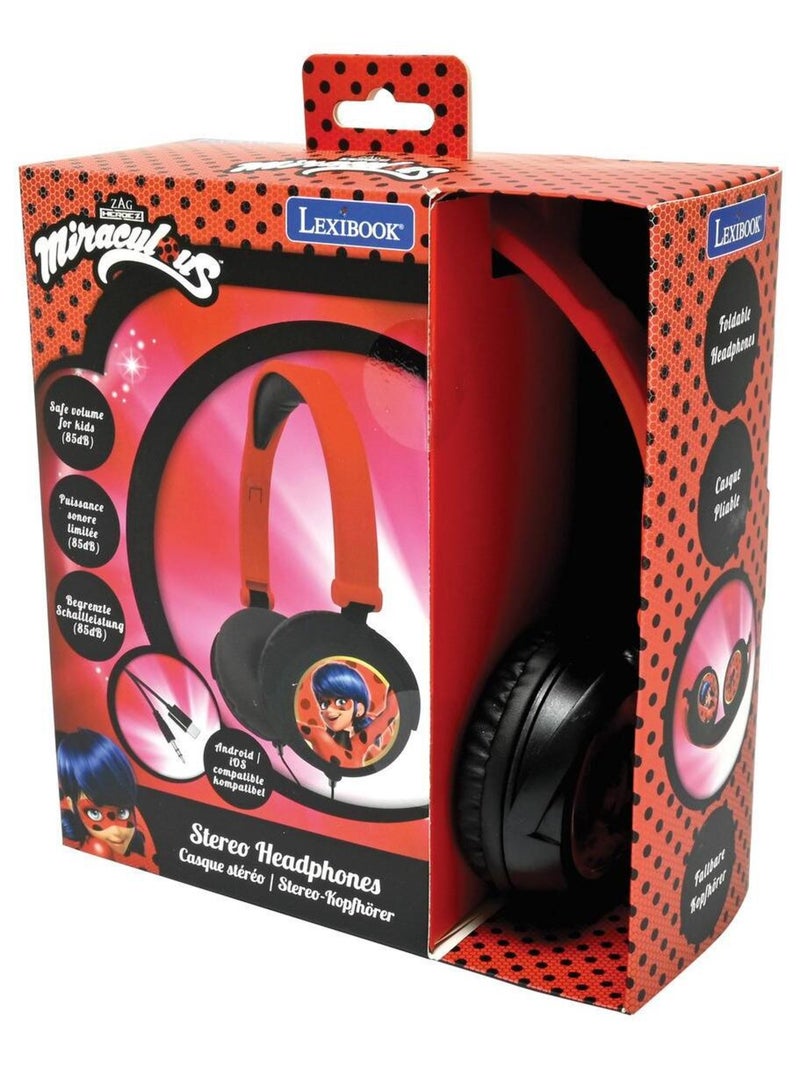 Casque stéréo filaire pliable Miraculous avec limitation de volume d'écoute Rouge - Kiabi