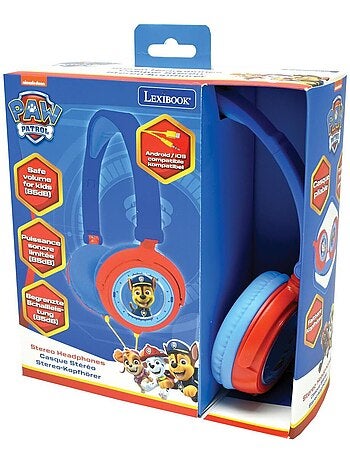 Casque stéréo filaire pliable Pat' Patrouille pour enfants avec limitation de volume d'écoute