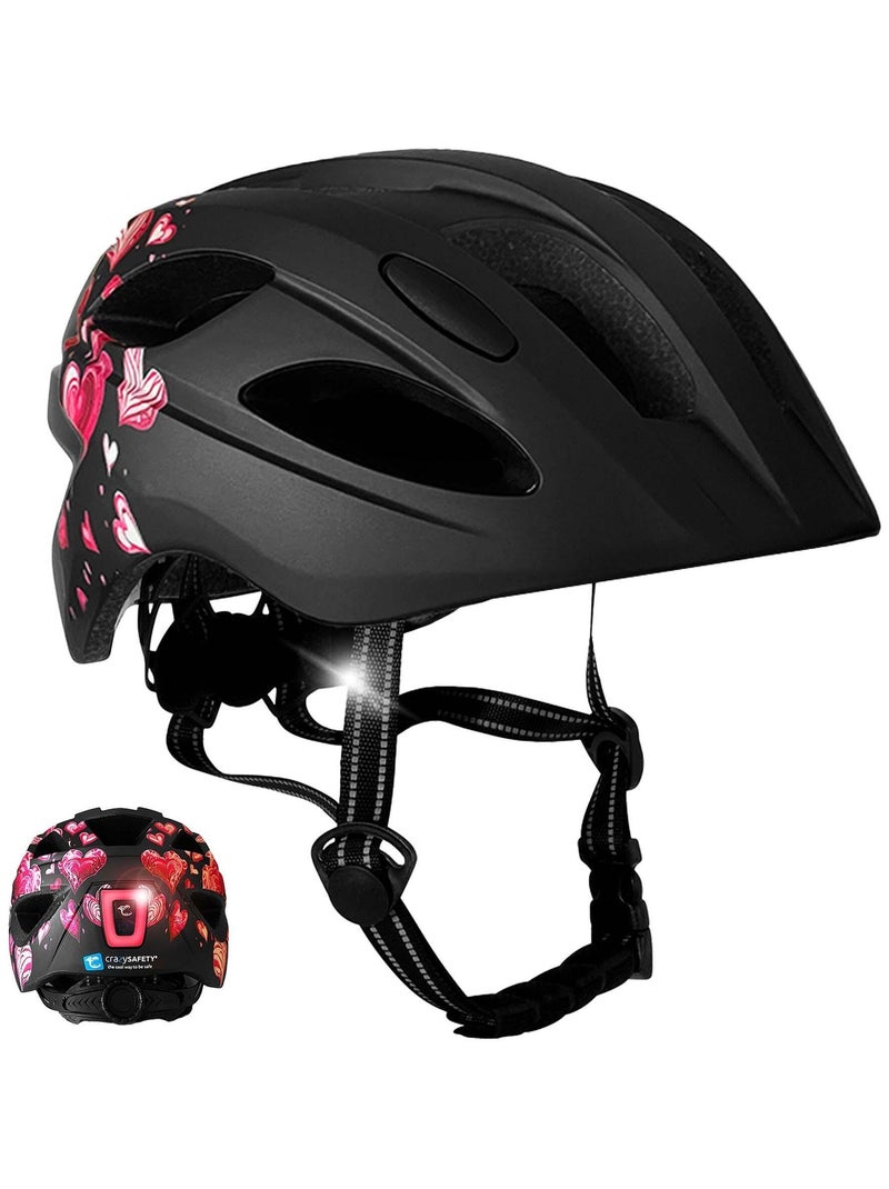 Casque vélo enfant 6-12 ans|Cœur Noir|Crazy Safety|Certifié EN1078 Noir Rose - Kiabi
