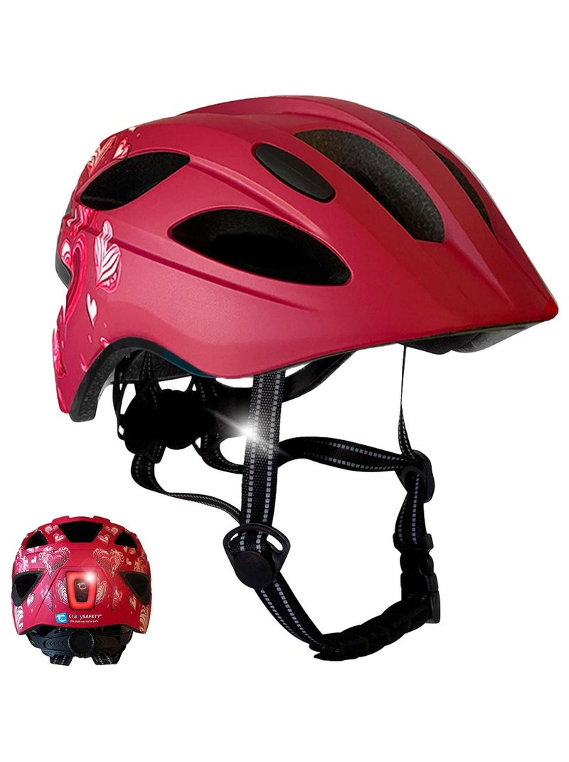 Casque vélo enfant 6-12 ans|Cœur Rouge|Crazy Safety|Certifié EN1078 Rouge foncé - Kiabi