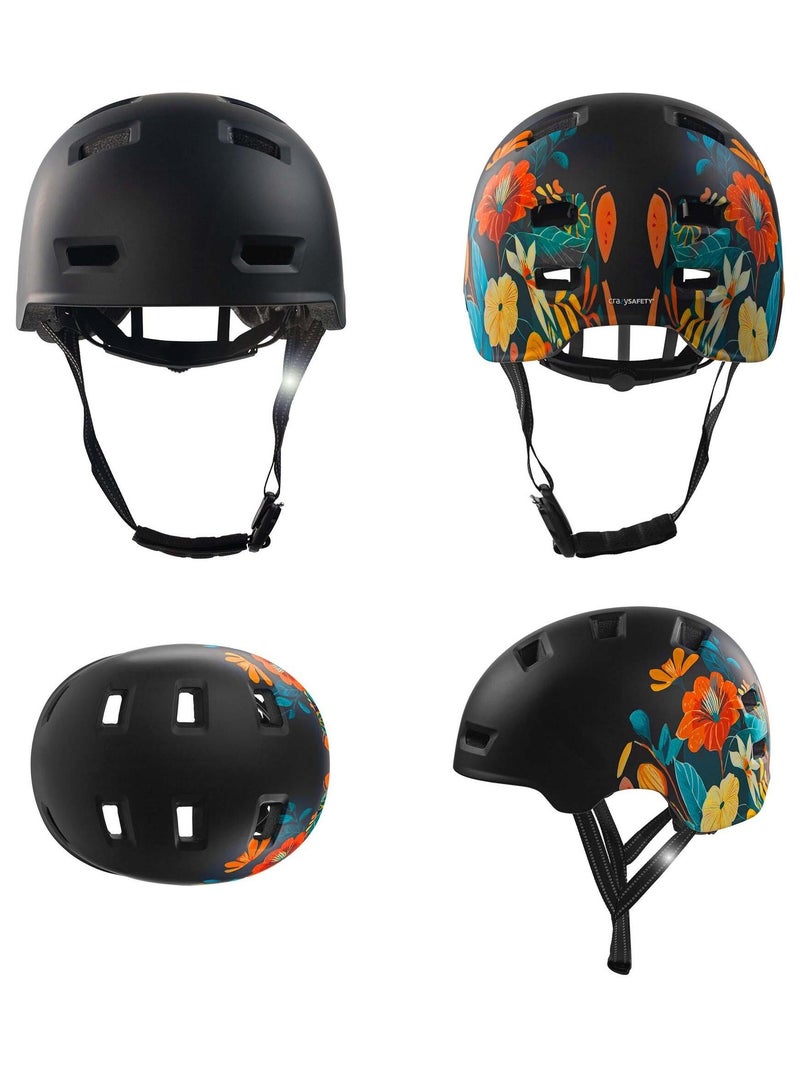Casque vélo et skate | Fleur Noire L (57-61 cm) | Certifié EN1078 Noir Noir - Kiabi