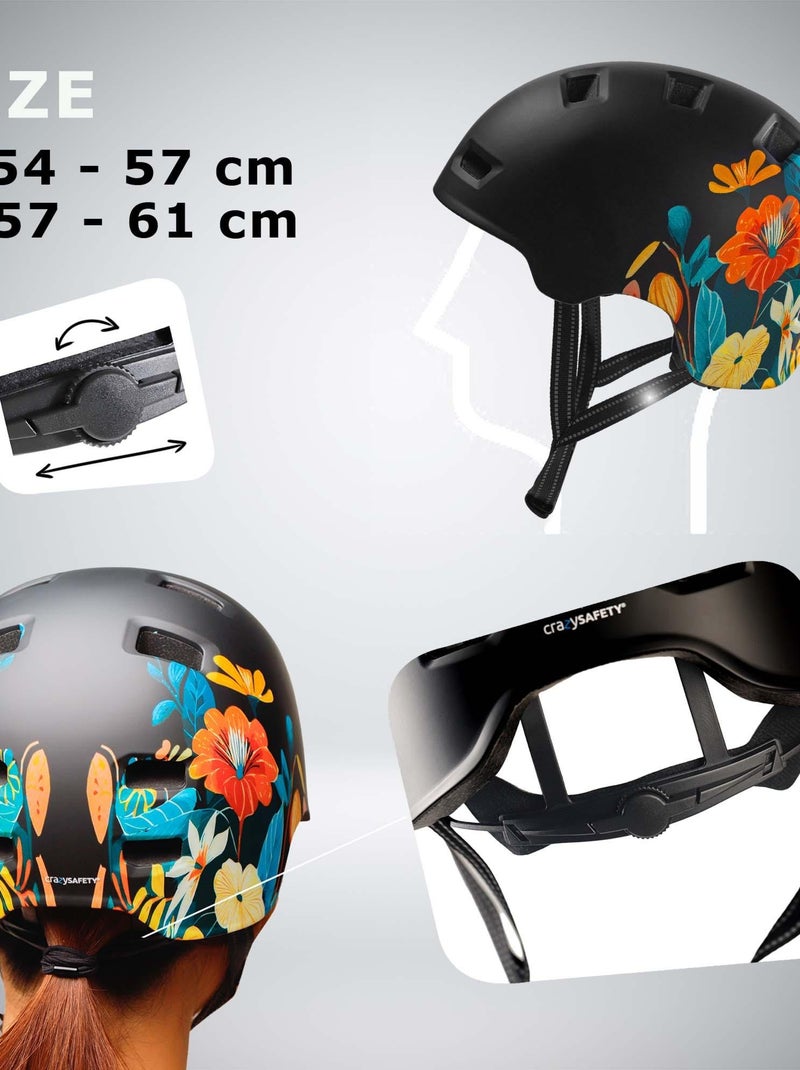 Casque vélo et skate | Fleur Noire L (57-61 cm) | Certifié EN1078 Noir Noir - Kiabi
