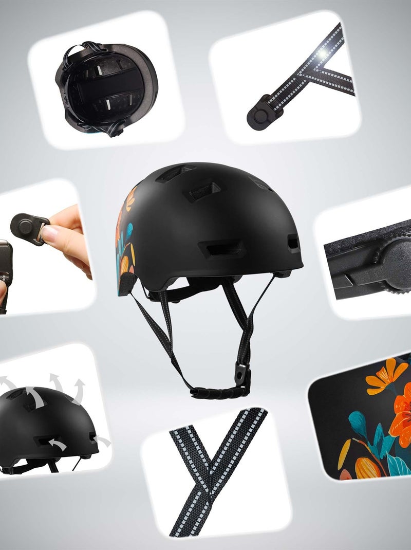 Casque vélo et skate | Fleur Noire L (57-61 cm) | Certifié EN1078 Noir Noir - Kiabi