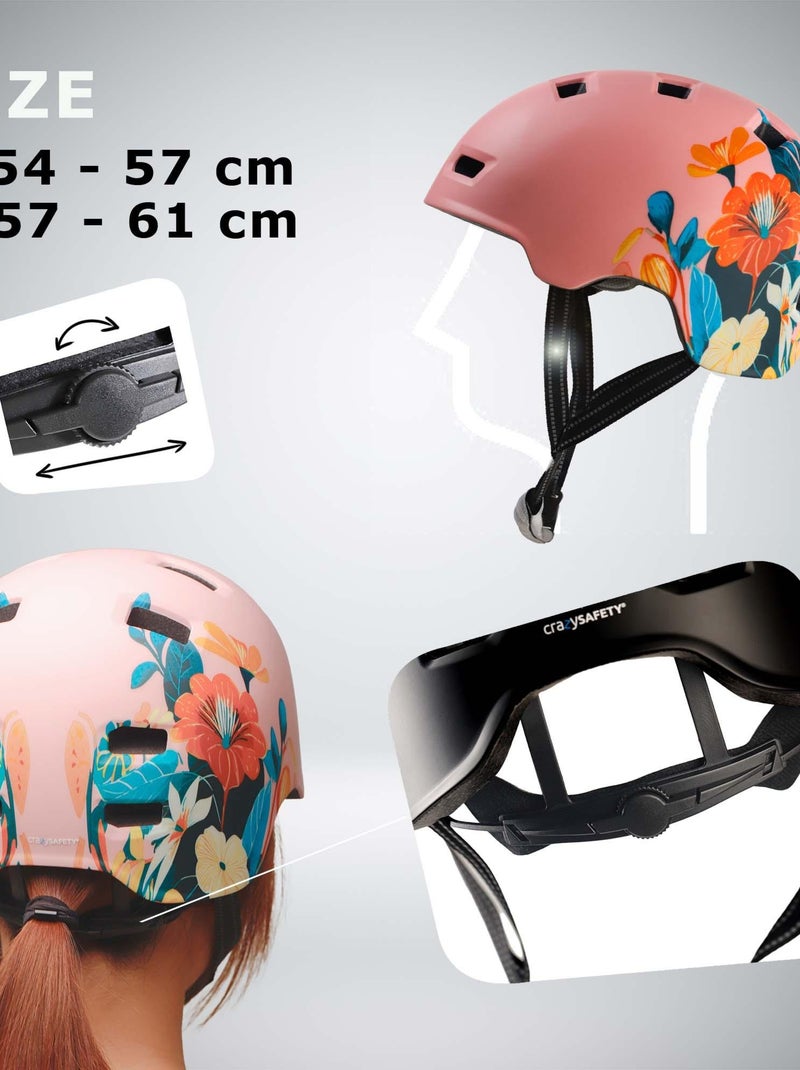 Casque vélo et skate | Fleur Rose M (54-57 cm) | Certifié EN1078 Rose - Kiabi