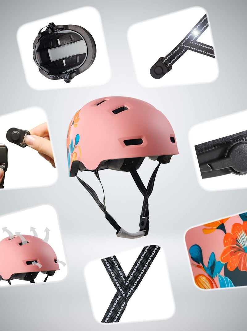 Casque vélo et skate | Fleur Rose M (54-57 cm) | Certifié EN1078 Rose - Kiabi