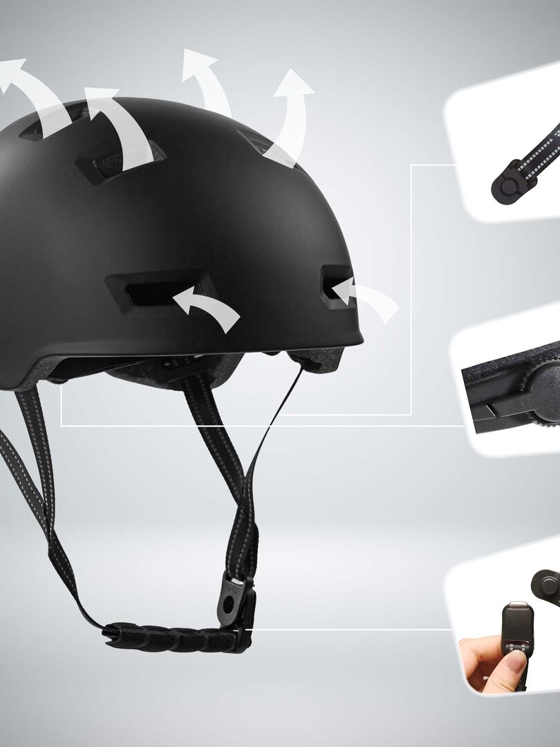 Casque Vélo Enfant Crazy Safety Splash Noir - Avec Lumière LED Rechargeable - Taille Réglable 6-12 Ans - Pour Vélo, Skate, Rollers