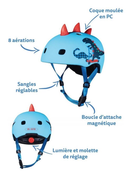 Casque Vélo Et Trottinette Dinosaure 3d Boucle Magnétique Lumière Led Intégrée Taille M - Kiabi Casque Vélo Et Trottinette Dinosaure 3d Boucle Magnétique Lumière Led Intégrée Taille M - Kiabi