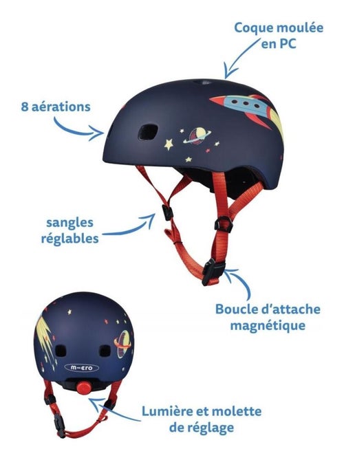 Casque Vélo Et Trottinette Rocket  Boucle Magnétique  Lumière Led Intégrée  Taille S - Kiabi