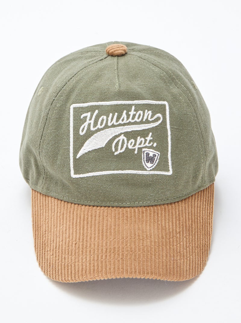 Casquette avec visière en matière côtelée Vert - Kiabi