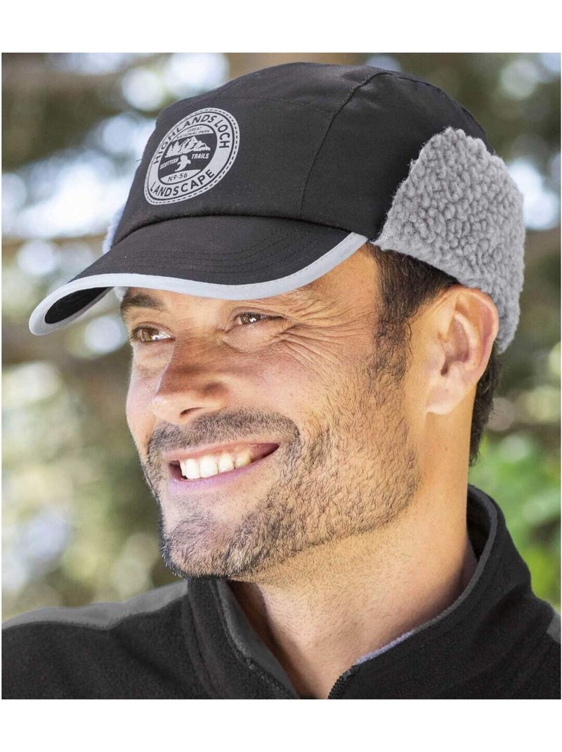 Casquette Cache-oreilles Doublée Sherpa  - ATLAS FOR MEN Noir - Kiabi