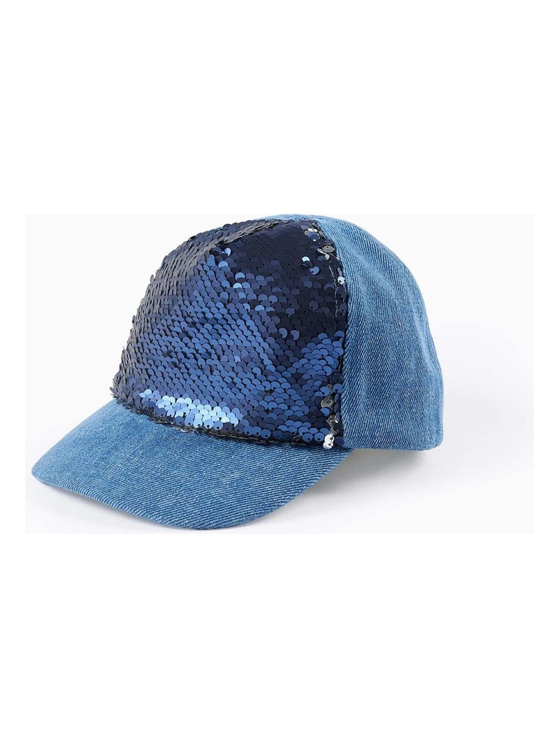 Casquette en Jean à Sequins Réversible Bleu - Kiabi