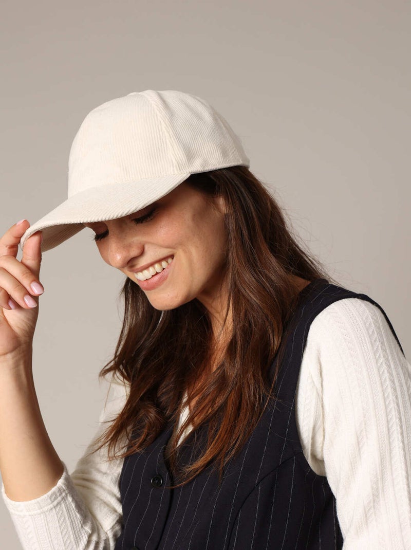 Casquette en velours côtelé avec visière incurvée et bride ajustable à l’arrière 'Deeluxe' Blanc - Kiabi