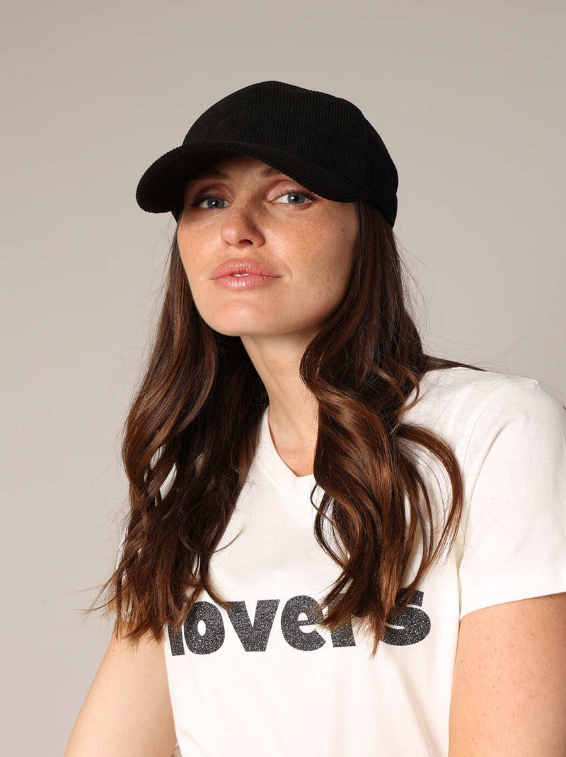 Casquette en velours côtelé avec visière incurvée et bride ajustable à l’arrière 'Deeluxe' Noir - Kiabi