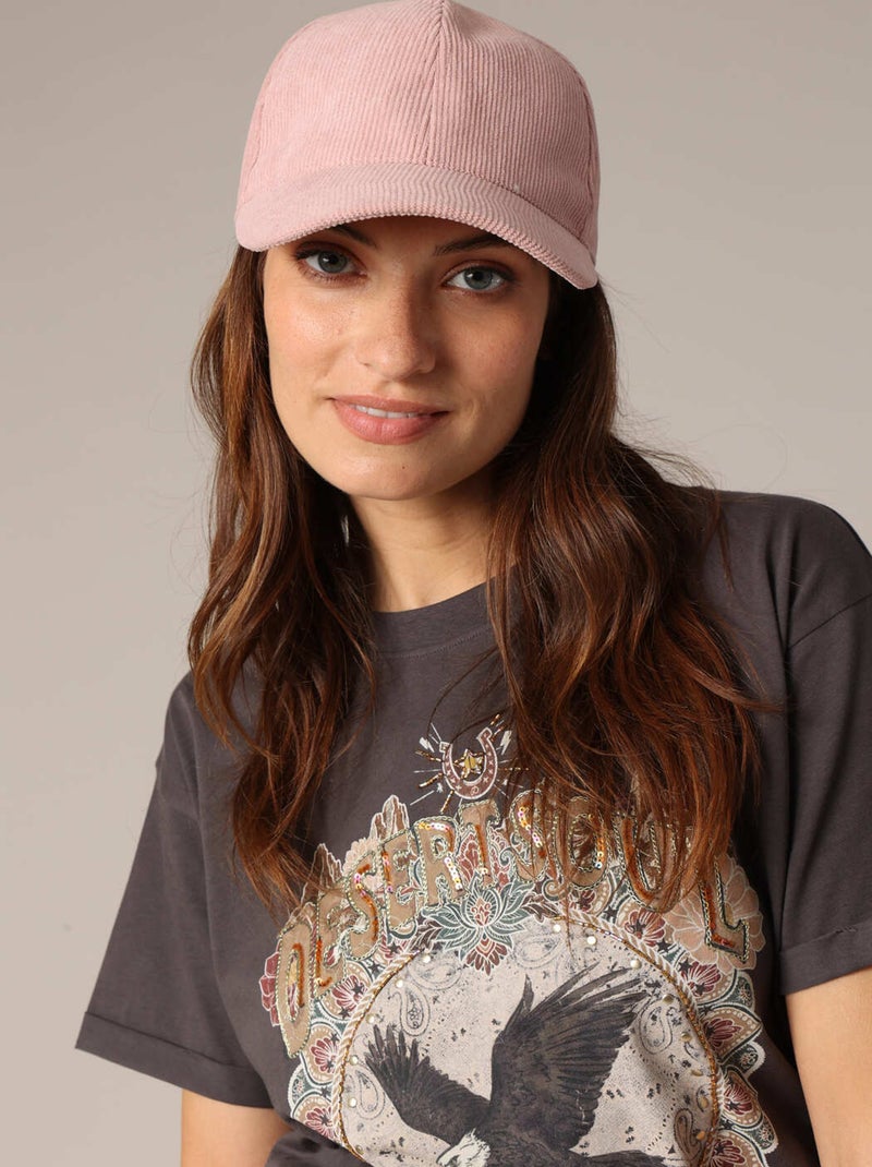 Casquette en velours côtelé avec visière incurvée et bride ajustable à l’arrière 'Deeluxe' Rose clair - Kiabi