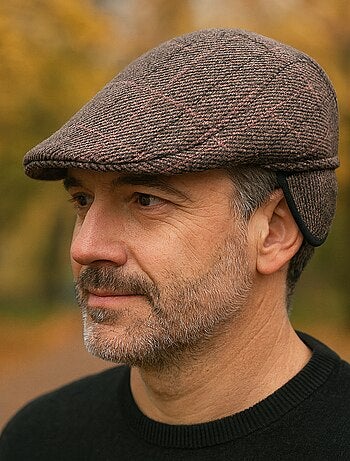 Casquette homme à carreaux avec cache-oreilles rabattables