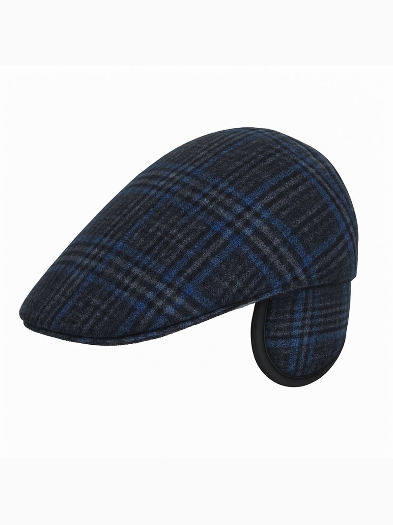 Casquette Plate en Laine à Carreaux Bleu - Kiabi