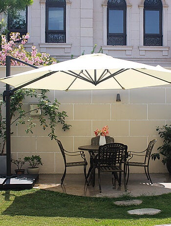 CASTILLO Parasol gris déporté rond 3,5 x 3,5 m rotatif à 360
