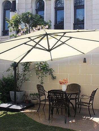 CASTILLO Parasol gris déporté rond 3,5 x 3,5 m rotatif à 360