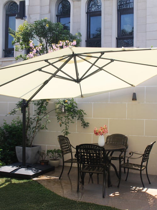 CASTILLO - Parasol circulaire Ø 350cm déporté rotatif écru en aluminium - Kiabi