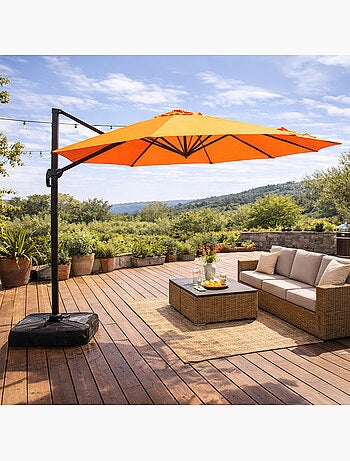 CASTILLO Parasol gris déporté rond 3,5 x 3,5 m rotatif à 360