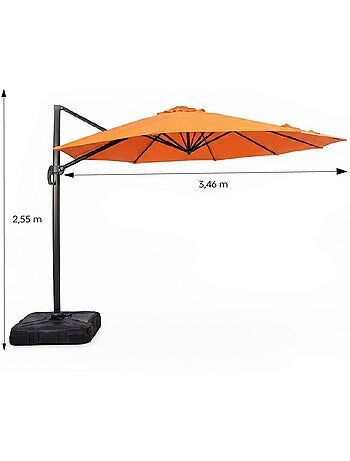 CASTILLO Parasol gris déporté rond 3,5 x 3,5 m rotatif à 360