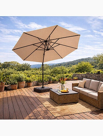 CASTILLO Parasol gris déporté rond 3,5 x 3,5 m rotatif à 360